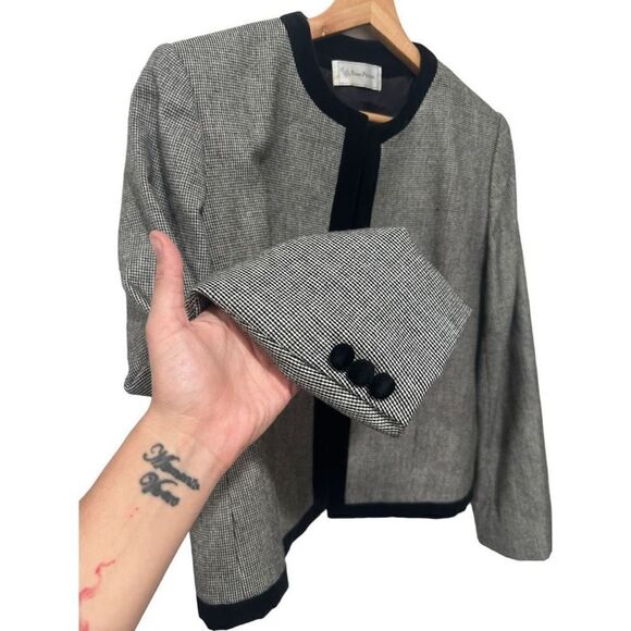 Vintage Evan Picone Wool Velvet Velour Boxy Blazer Skirt Set Size 10 Structured - Picture 10 of 16